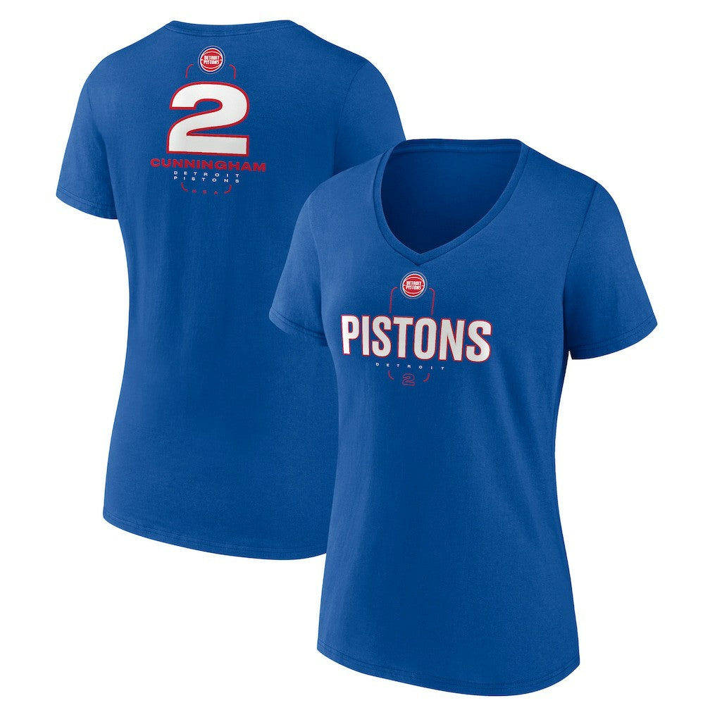 Blue Cade Cunningham Detroit Pistons Women's Behind The Back Name & Number V-Neck T-Shirt sale | NBA