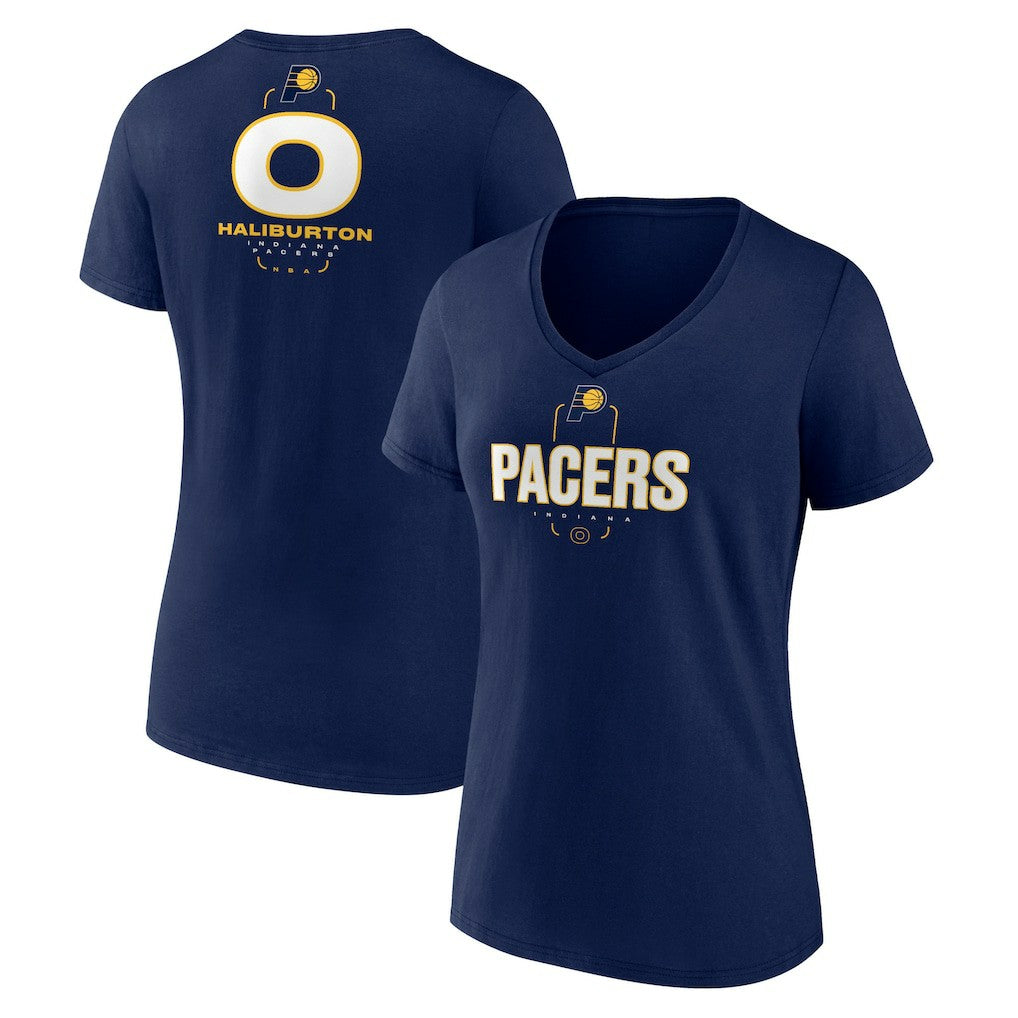 Navy Tyrese Haliburton Indiana Pacers Women's Behind The Back Name & Number V-Neck T-Shirt | NBA