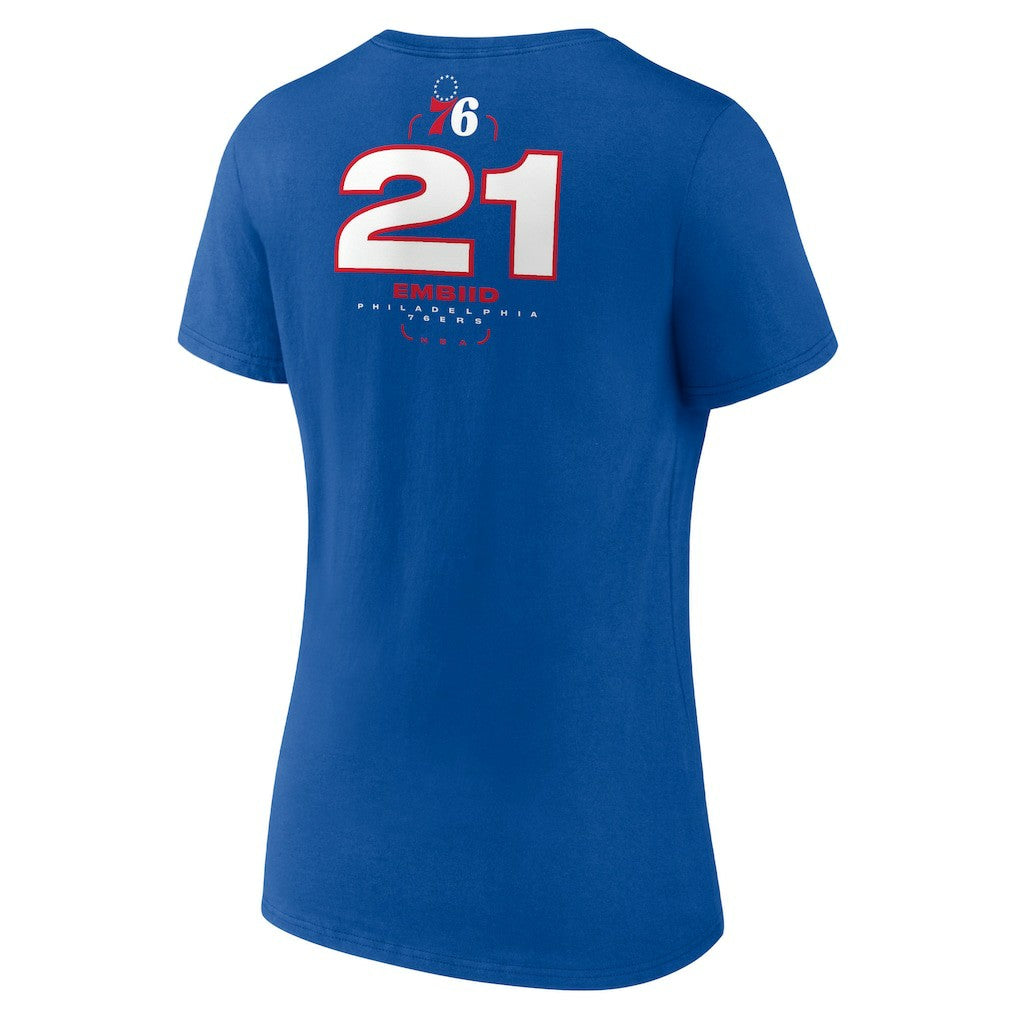 Royal Joel Embiid Philadelphia 76ers Women's Behind The Back Name & Number V-Neck T-Shirt | NBA