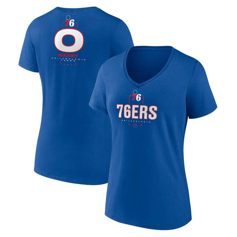 Royal Tyrese Maxey Philadelphia 76ers Women's Behind The Back Name & Number V-Neck T-Shirt | NBA