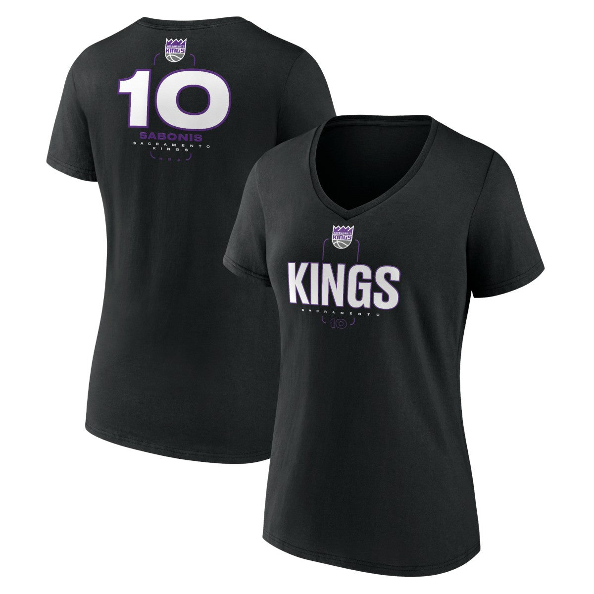 Black Domantas Sabonis Sacramento Kings Women's Behind The Back Name & Number V-Neck T-Shirt | NBA