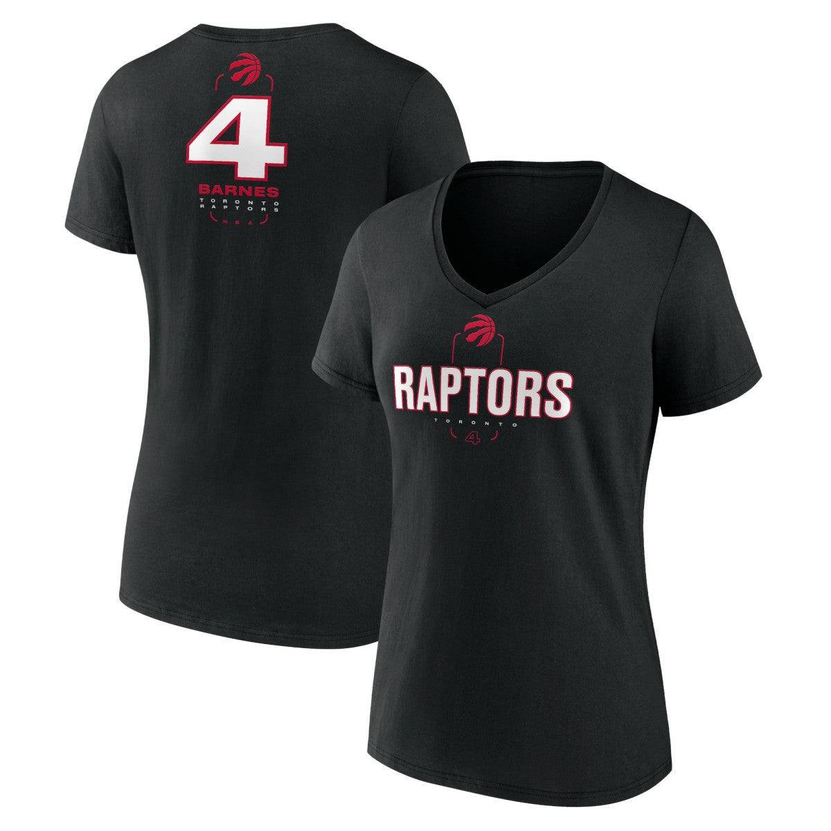 Black Scottie Barnes Toronto Raptors Women's Behind The Back Name & Number V-Neck T-Shirt | NBA