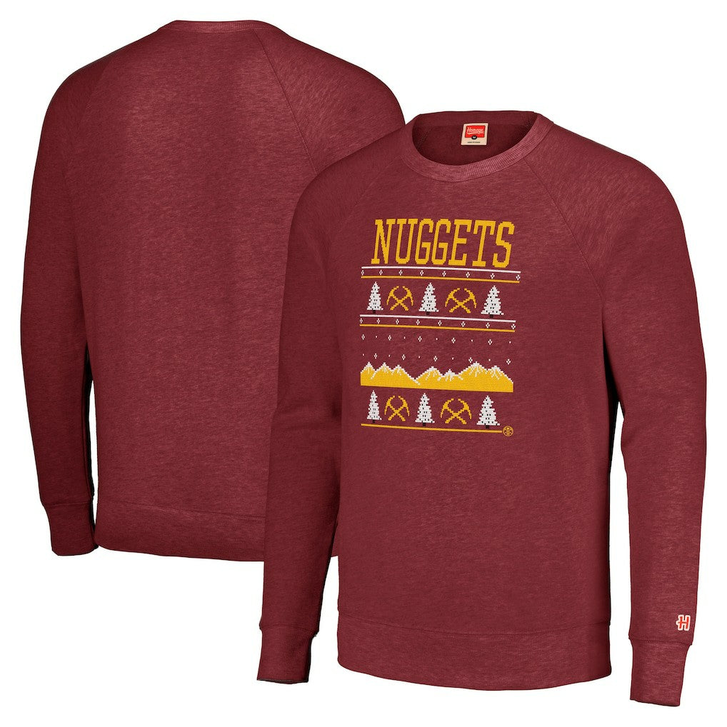 Red Denver Nuggets Homage Unisex Holiday Tri-Blend Raglan Pullover Sweatshirt sale | NBA