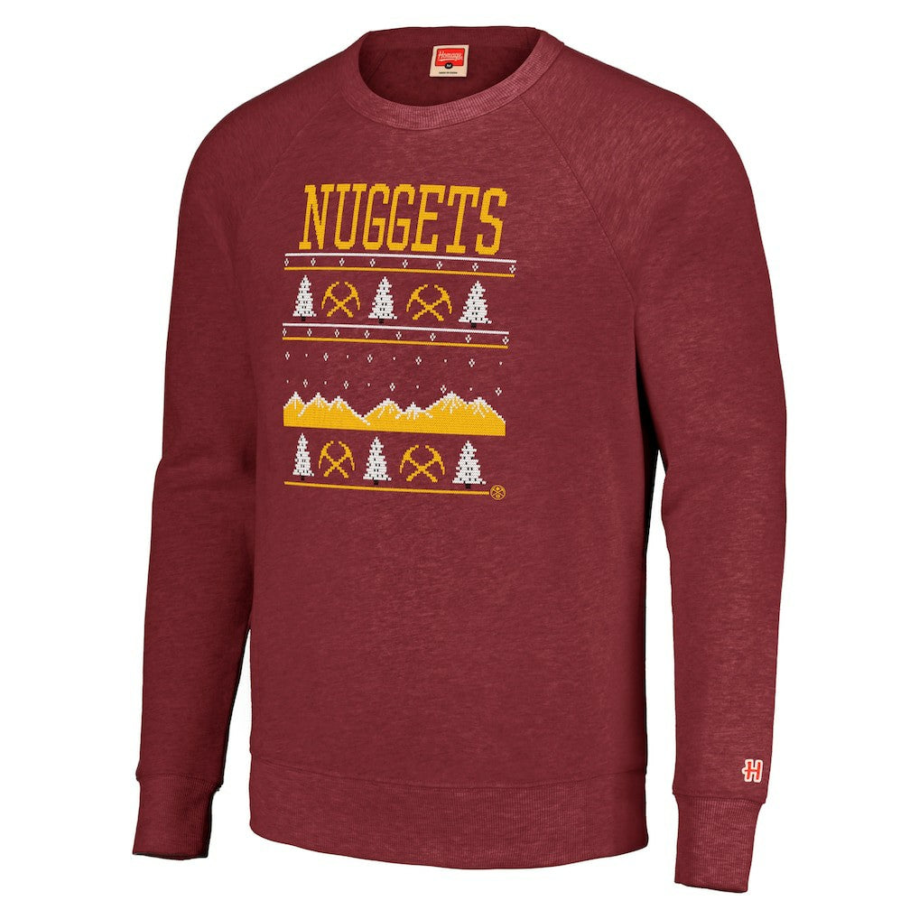 Red Denver Nuggets Homage Unisex Holiday Tri-Blend Raglan Pullover Sweatshirt sale | NBA