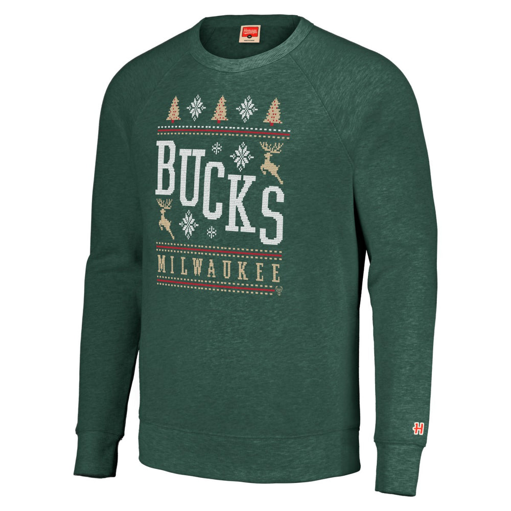 Hunter Green Milwaukee Bucks Homage Unisex Holiday Raglan Pullover Sweatshirt | NBA