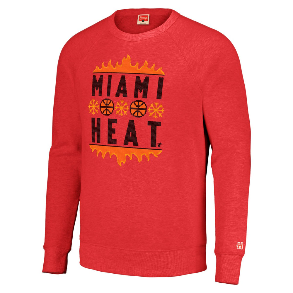 Red Miami Heat Homage Unisex Holiday Raglan Pullover Sweatshirt | NBA