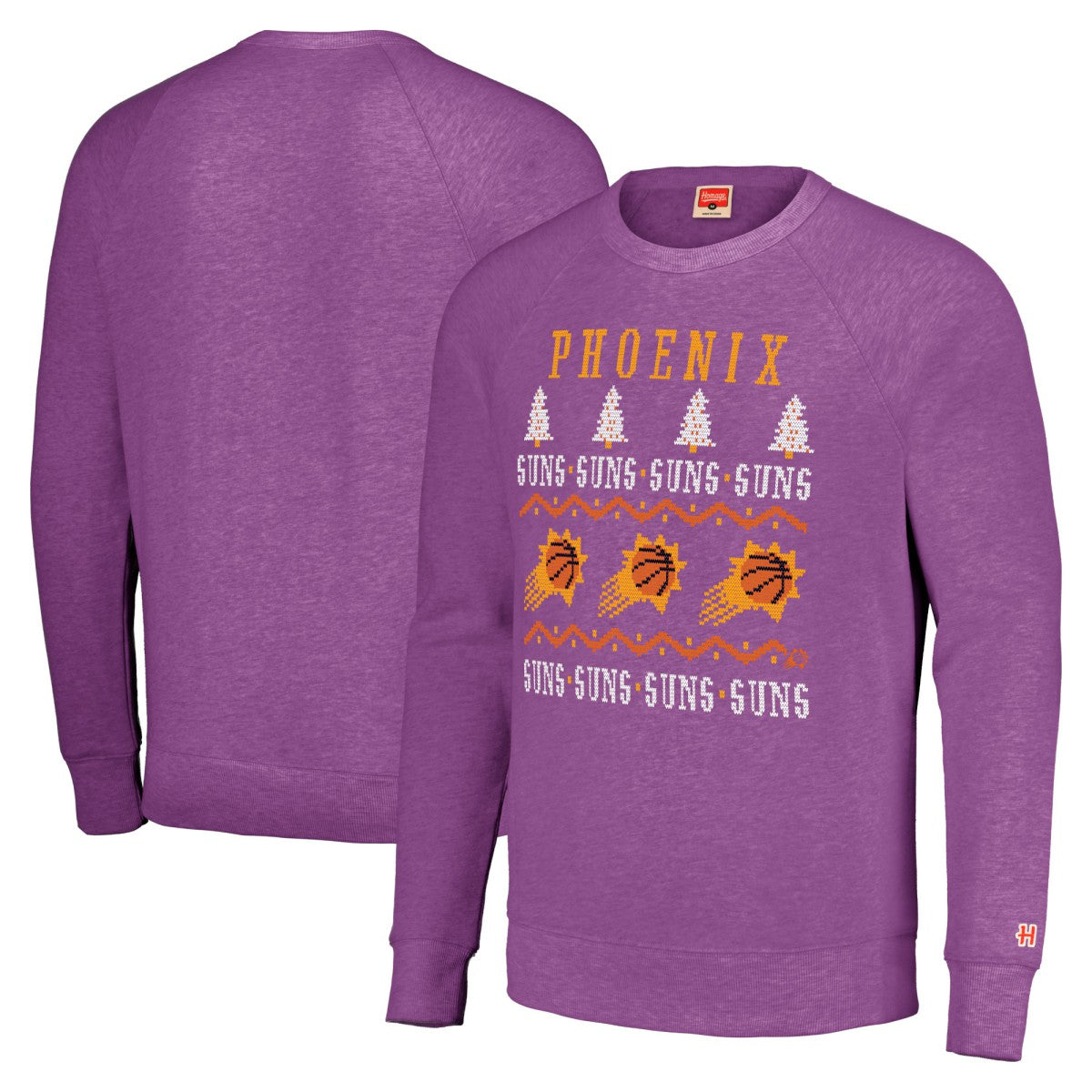 Purple Phoenix Suns Homage Unisex Holiday Tri-Blend Raglan Pullover Sweatshirt | NBA