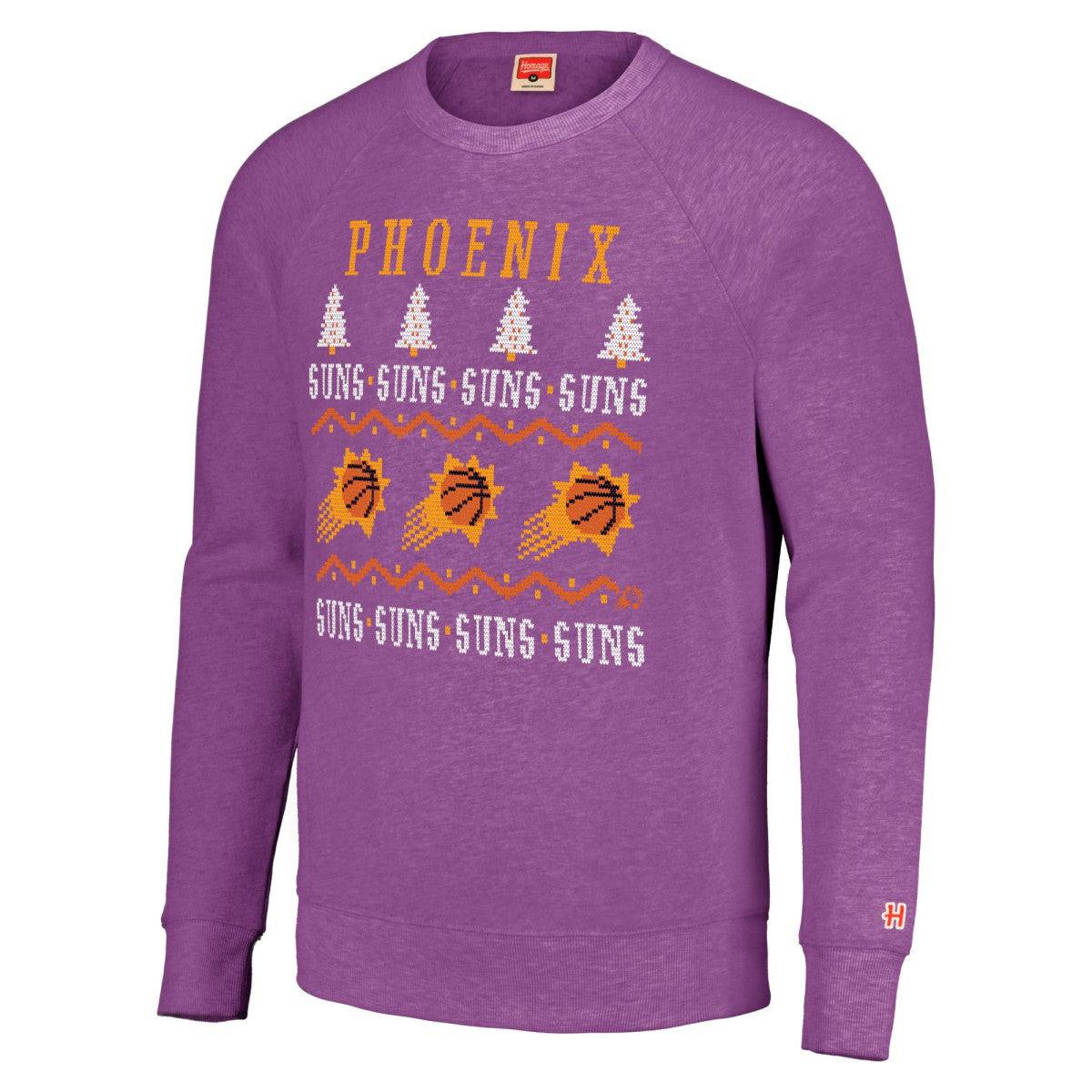 Purple Phoenix Suns Homage Unisex Holiday Tri-Blend Raglan Pullover Sweatshirt | NBA