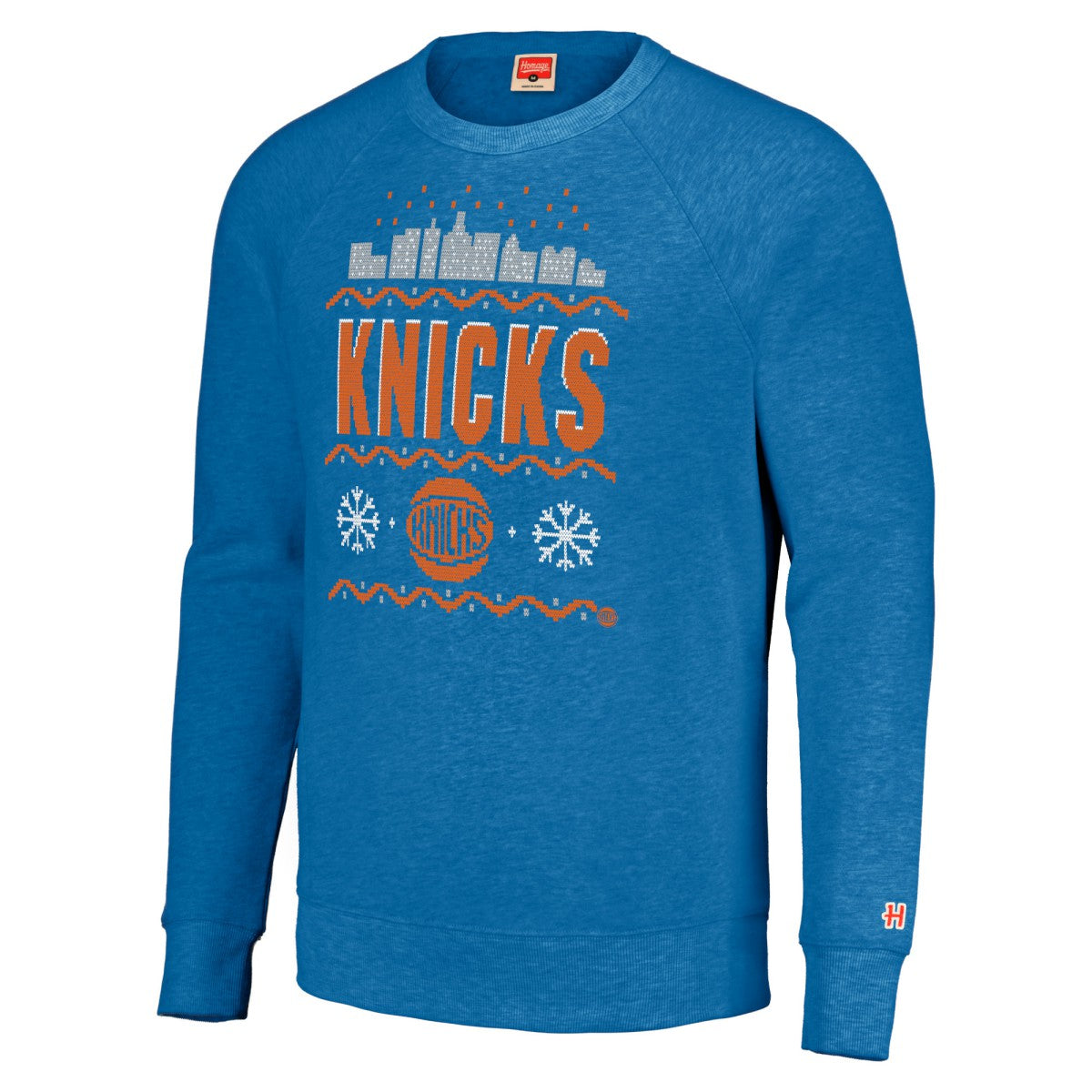 Blue New York Knicks Homage Unisex Holiday Raglan Pullover Sweatshirt | NBA