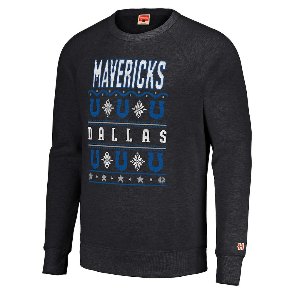 Charcoal Dallas Mavericks Homage Unisex Holiday Raglan Pullover Sweatshirt sale | NBA