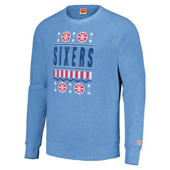 Light Blue Philadelphia 76ers Homage Unisex Holiday Raglan Pullover Sweatshirt | NBA