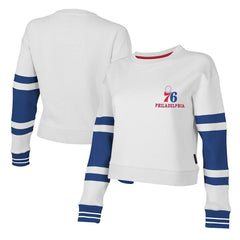 White Philadelphia 76ers Stadium Essentials Women's Scrimmage Cropped Pullover Sweatshirt | NBA