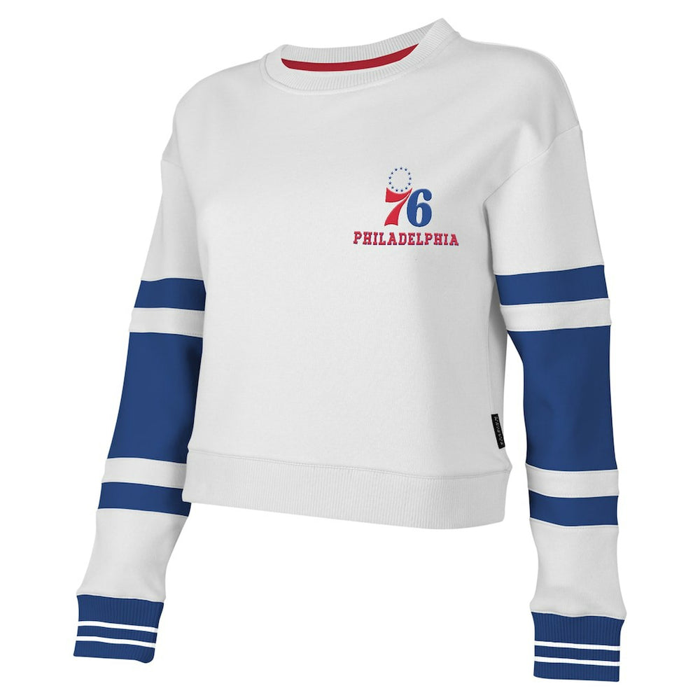 White Philadelphia 76ers Stadium Essentials Women's Scrimmage Cropped Pullover Sweatshirt | NBA