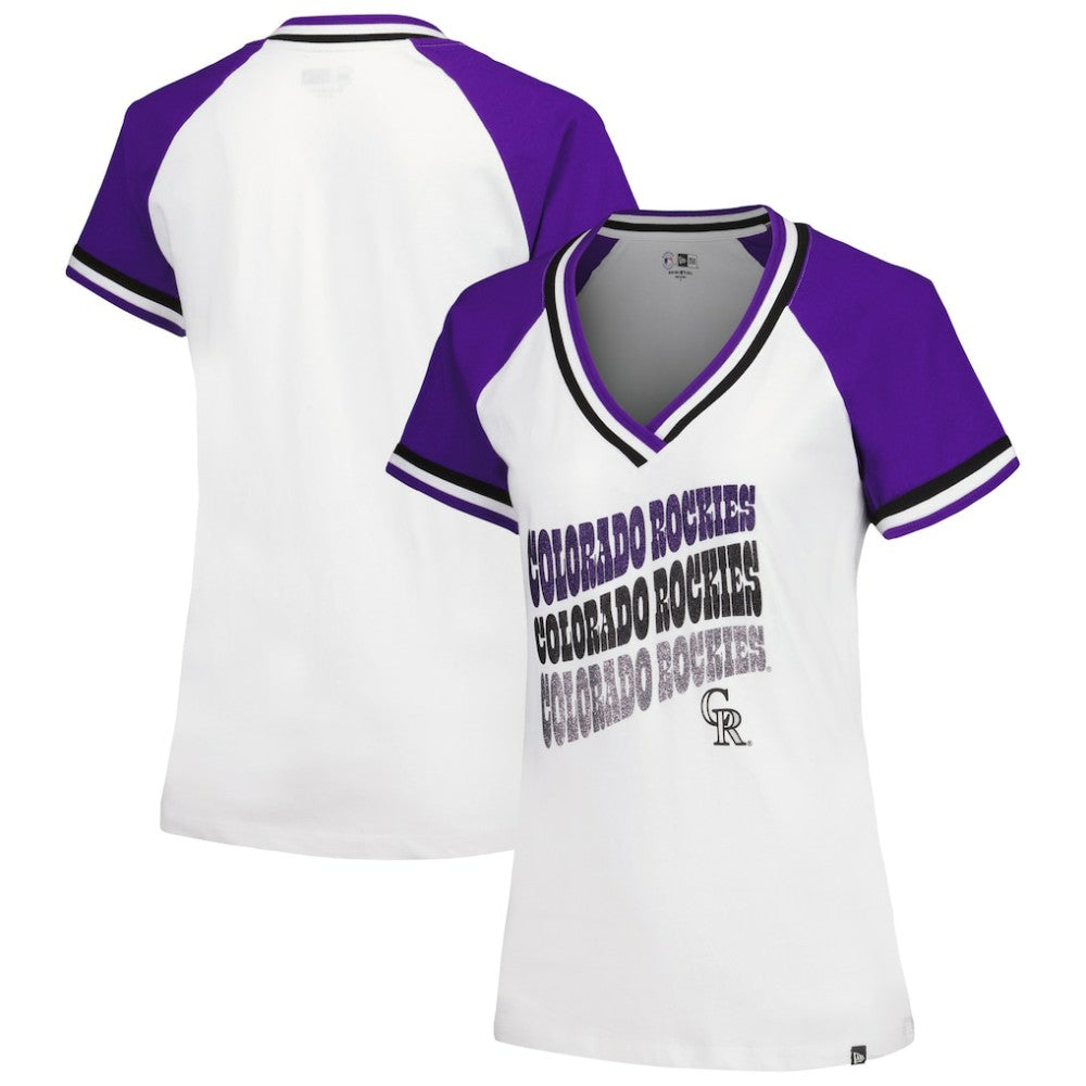 Colorado Rockies New Era Women's Jersey Double Binding Raglan V-Neck T-Shirt - MLB Jerseys