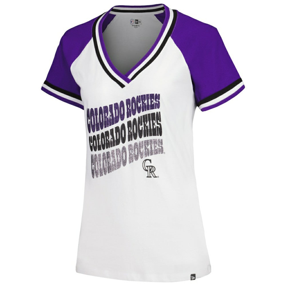 Colorado Rockies New Era Women's Jersey Double Binding Raglan V-Neck T-Shirt - MLB Jerseys
