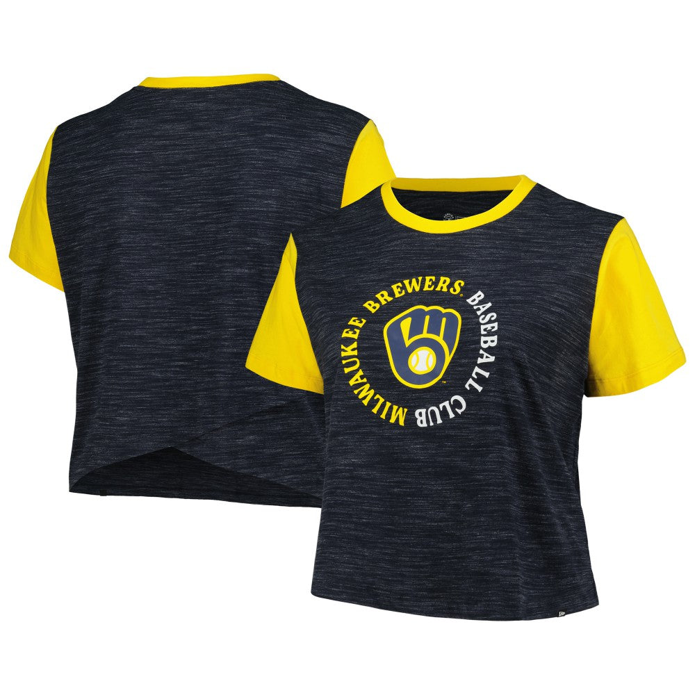 Milwaukee Brewers New Era Women's Plus Size Crossover Back Cropped T-Shirt - MLB T-shirts