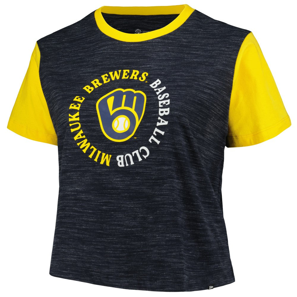 Milwaukee Brewers New Era Women's Plus Size Crossover Back Cropped T-Shirt - MLB T-shirts