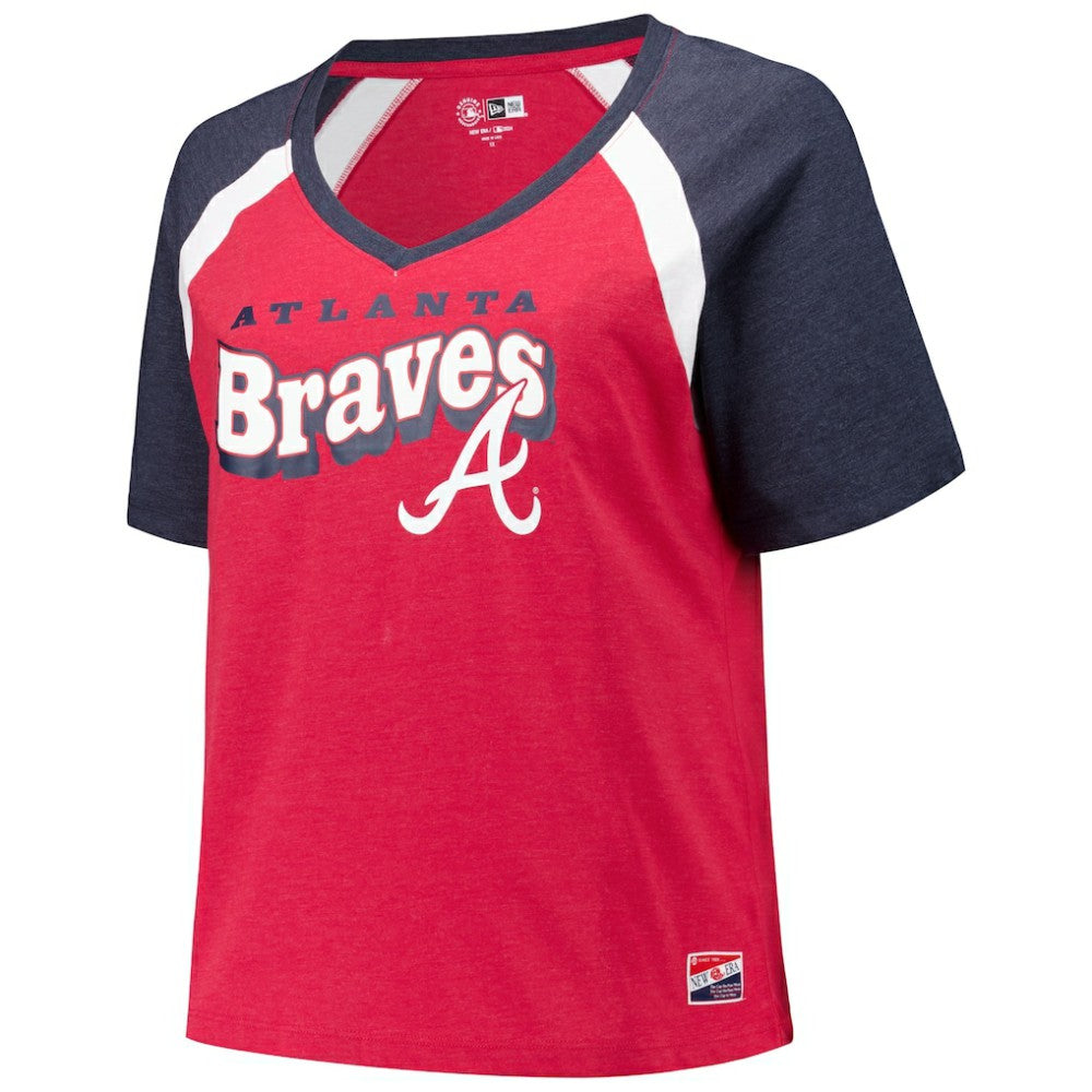 Atlanta Braves New Era Women's Plus Size Raglan V-Neck T-Shirt - MLB T-shirts