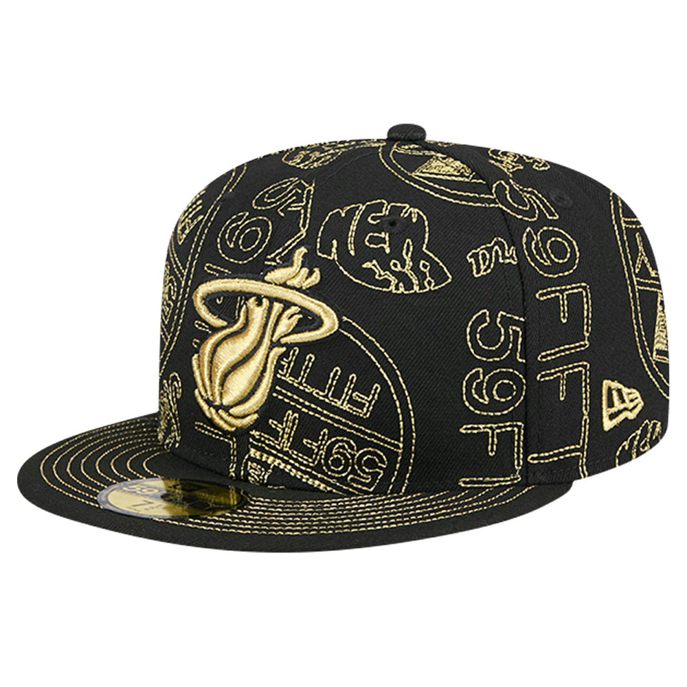 Black Miami Heat 59FIFTY Day Allover Print Stencil Fitted Hat | NBA