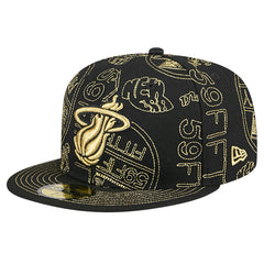 Black Miami Heat 59FIFTY Day Allover Print Stencil Fitted Hat | NBA