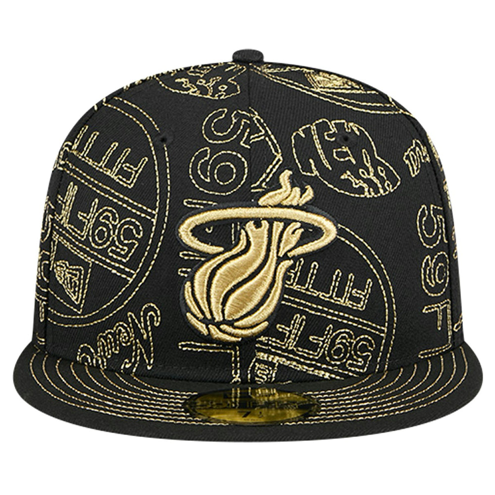 Black Miami Heat 59FIFTY Day Allover Print Stencil Fitted Hat | NBA