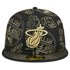 Black Miami Heat 59FIFTY Day Allover Print Stencil Fitted Hat | NBA