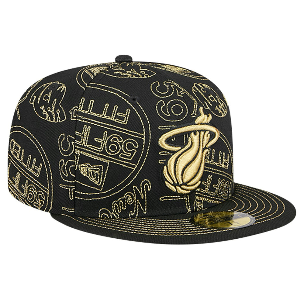 Black Miami Heat 59FIFTY Day Allover Print Stencil Fitted Hat | NBA