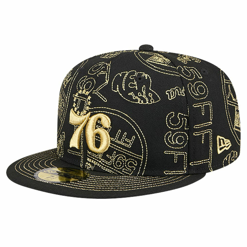 Black Philadelphia 76ers 59FIFTY Day Allover Print Stencil Fitted Hat | NBA
