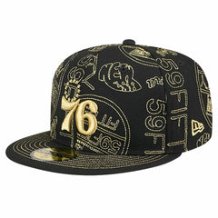 Black Philadelphia 76ers 59FIFTY Day Allover Print Stencil Fitted Hat | NBA