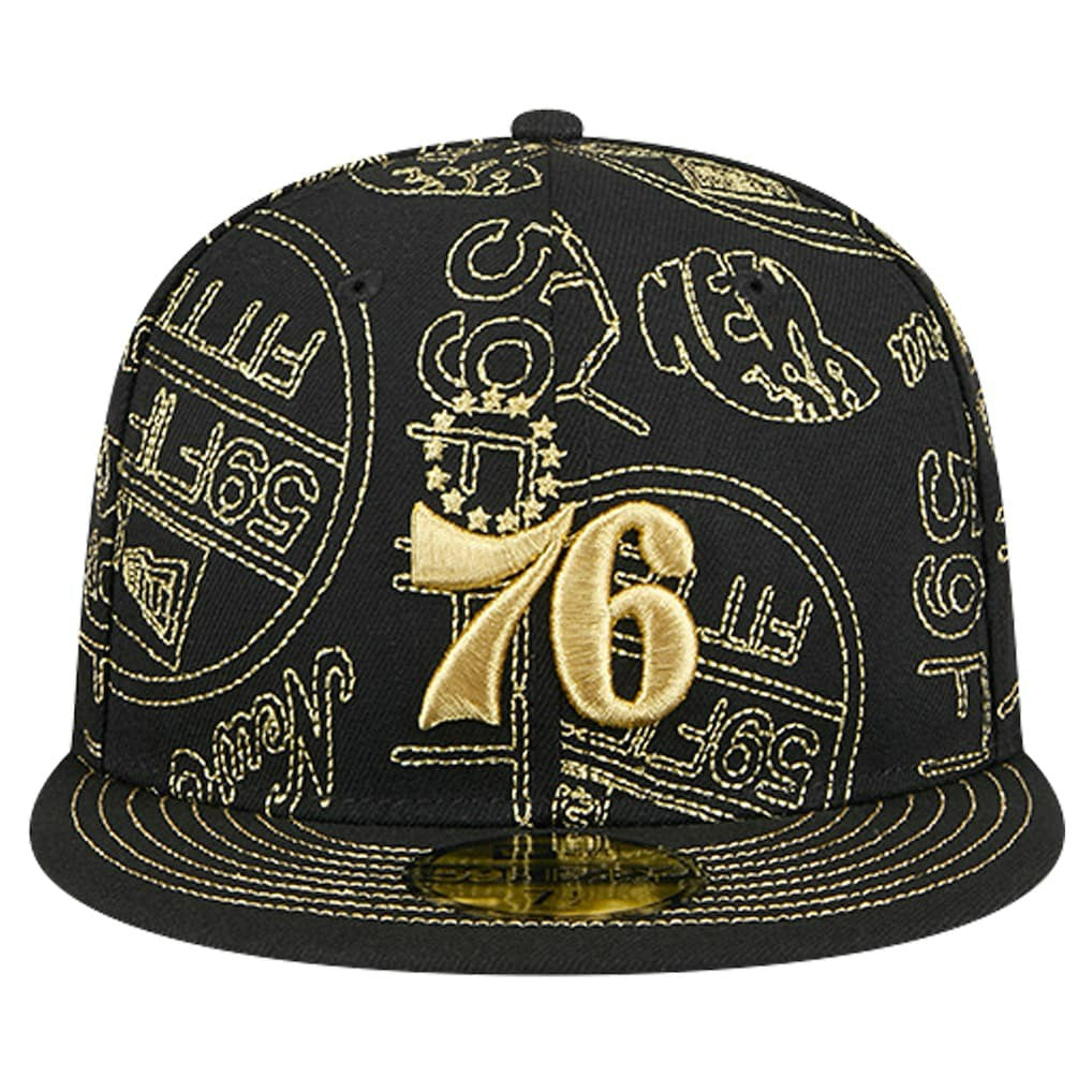 Black Philadelphia 76ers 59FIFTY Day Allover Print Stencil Fitted Hat | NBA