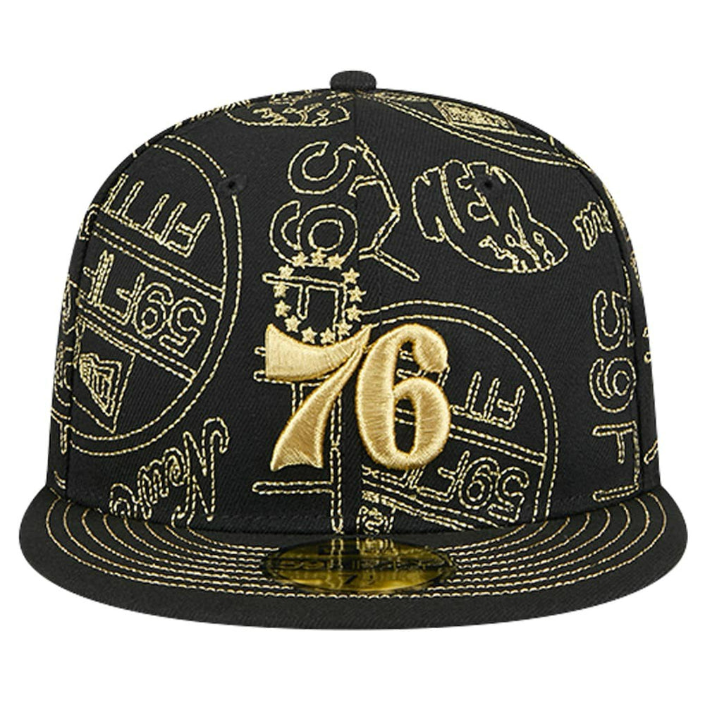 Black Philadelphia 76ers 59FIFTY Day Allover Print Stencil Fitted Hat | NBA