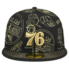Black Philadelphia 76ers 59FIFTY Day Allover Print Stencil Fitted Hat | NBA