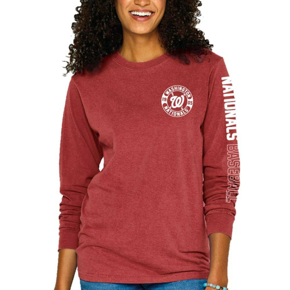 Washington Nationals Soft as a Grape Women's Pigment-Dyed Long Sleeve T-Shirt - MLB T-shirts