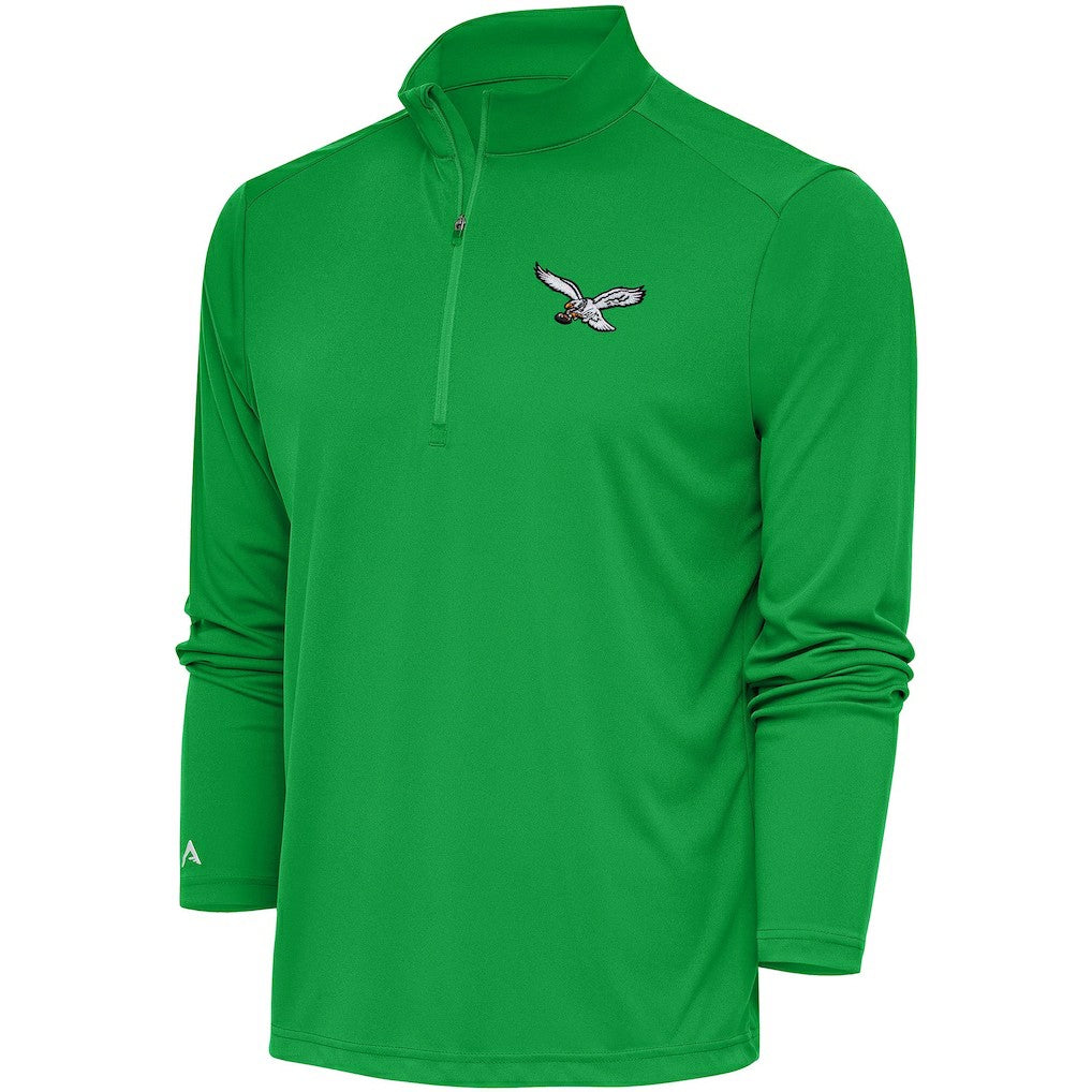 Philadelphia Eagles Antigua Throwback Logo Tribute Quarter-Zip Pullover Top | NFL Outlet