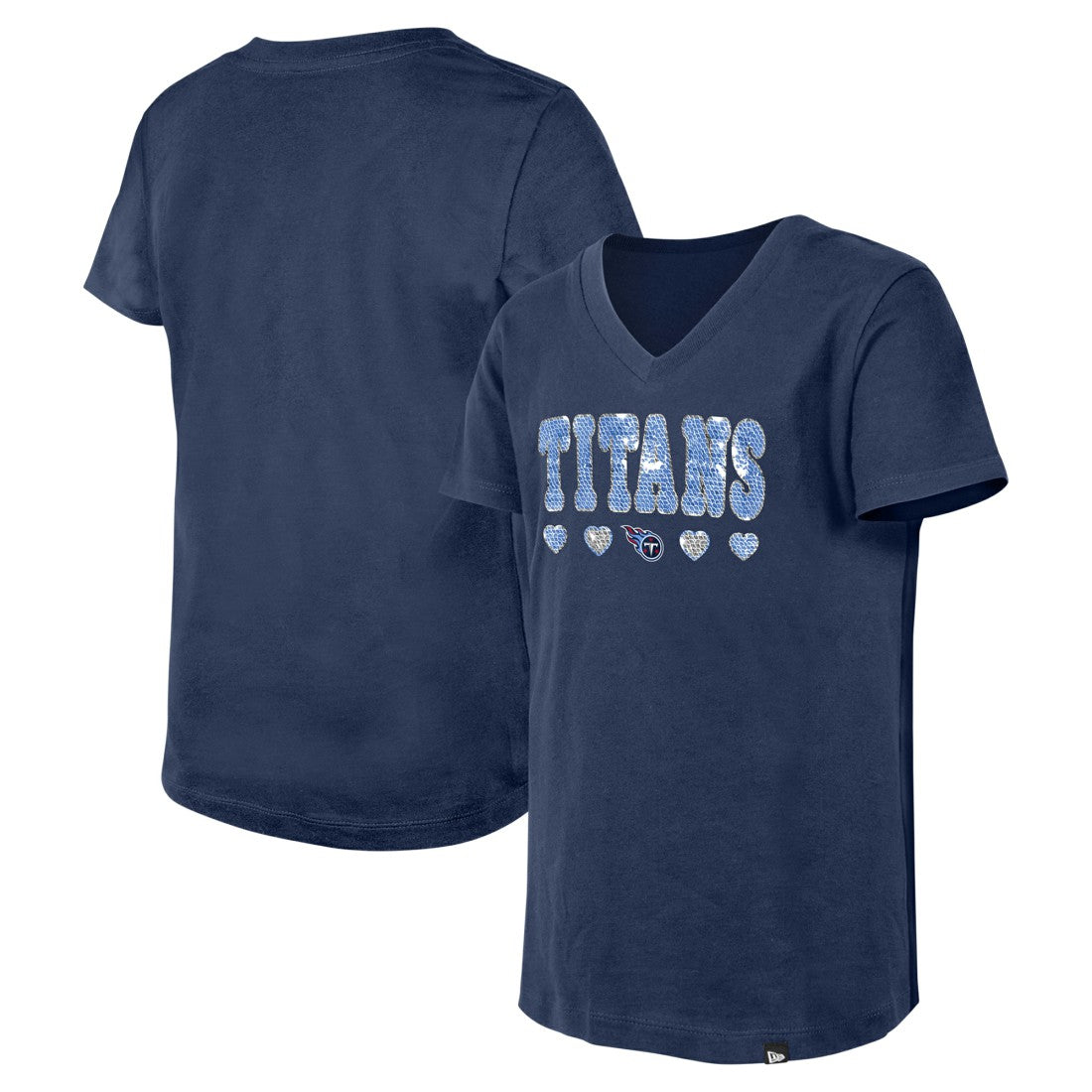 Tennessee Titans Girls Youth Flip Sequin V-Neck T-Shirt | NFL New