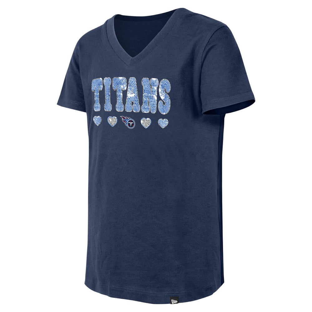 Tennessee Titans Girls Youth Flip Sequin V-Neck T-Shirt | NFL New