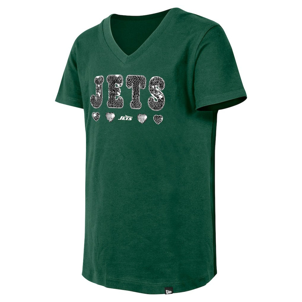 New York Jets Girls Youth Flip Sequin V-Neck T-Shirt | NFL Outlet