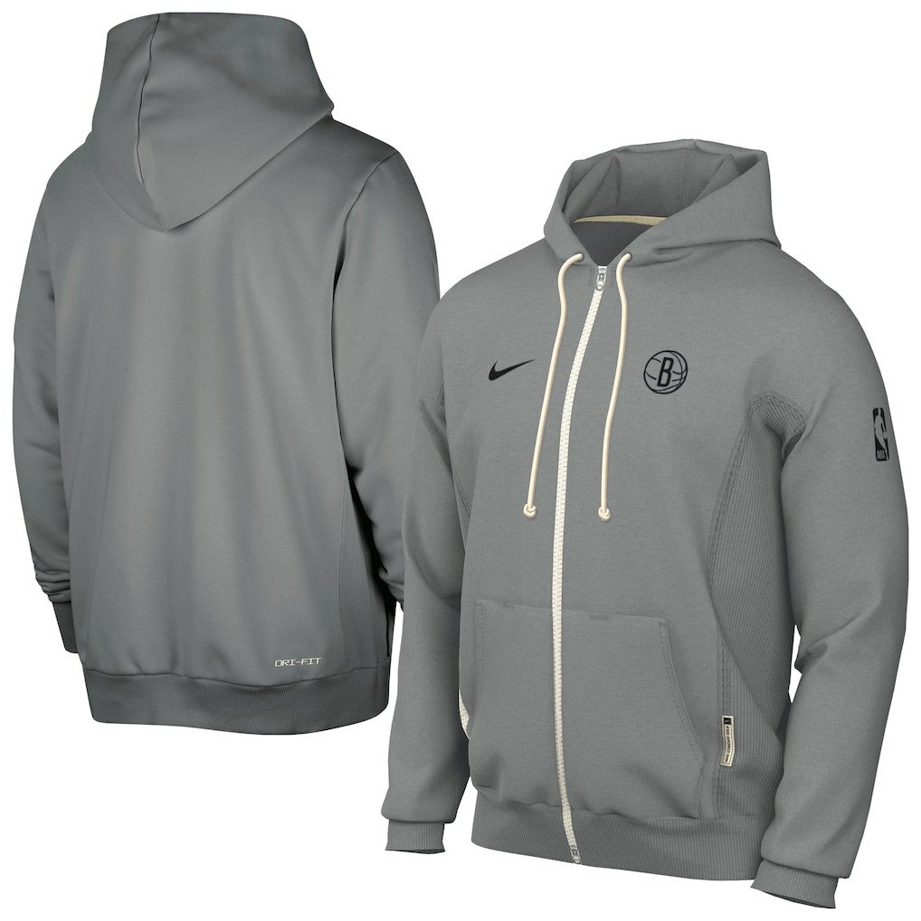 Gray Brooklyn Nets Authentic Standard Issue Full-Zip Hoodie Jacket | NBA