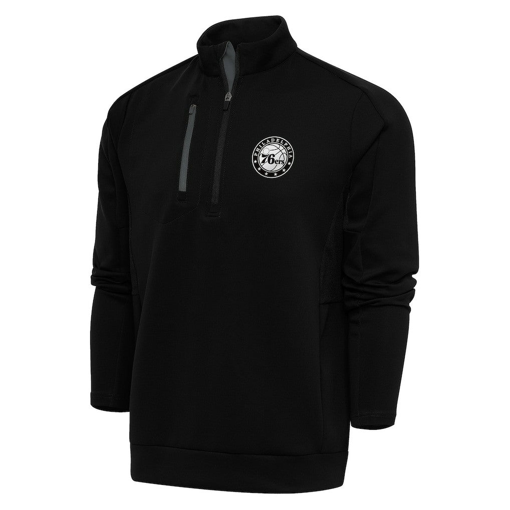 Black Philadelphia 76ers Antigua Metallic Logo Generation Quarter-Zip Pullover Top | NBA