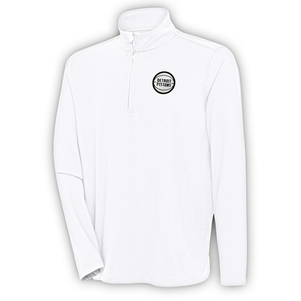 White Detroit Pistons Antigua Metallic Logo Hunk Quarter-Zip Pullover sale | NBA