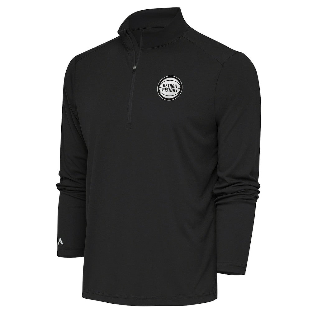 Charcoal Detroit Pistons Antigua Metallic Logo Tribute Quarter-Zip Pullover sale | NBA