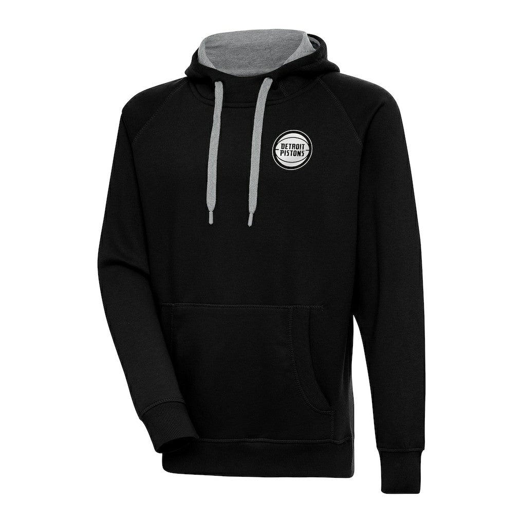 Black Detroit Pistons Antigua Metallic Logo Victory Pullover Hoodie sale | NBA