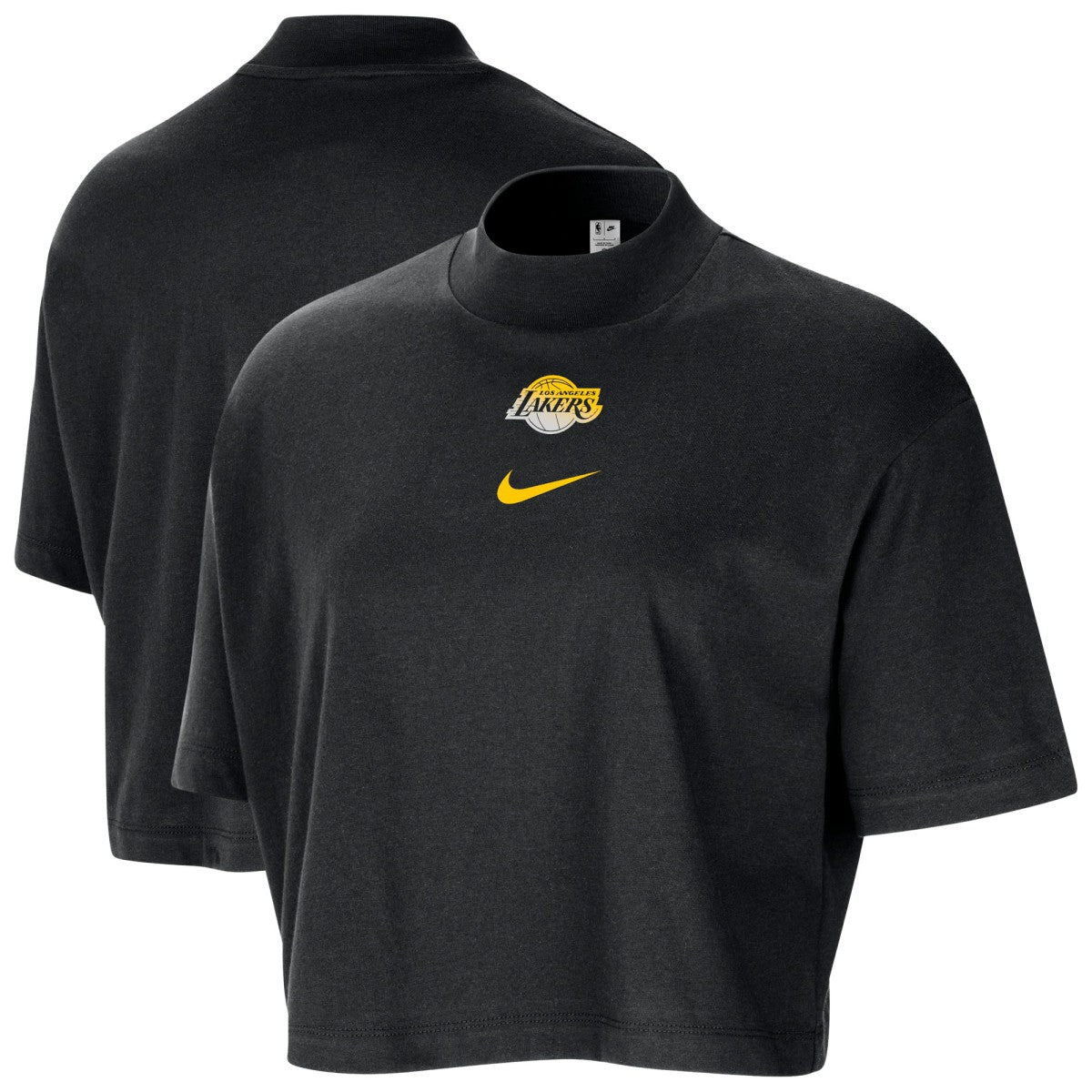 Black Los Angeles Lakers Women's Courtside Mock Neck Loose Fit Cropped T-Shirt | NBA