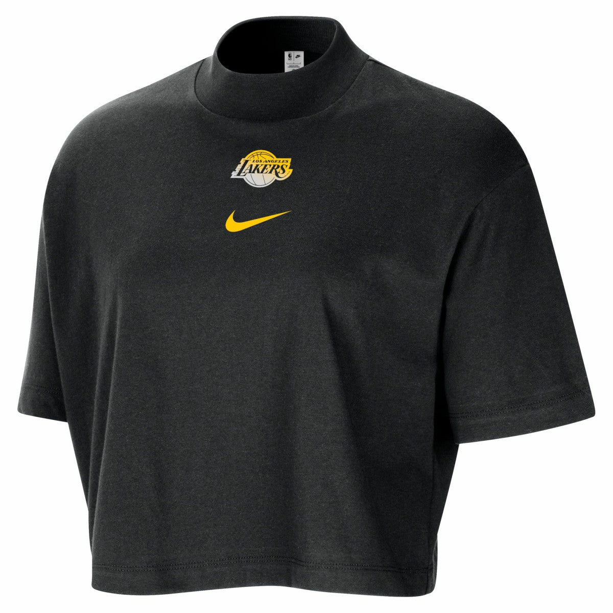 Black Los Angeles Lakers Women's Courtside Mock Neck Loose Fit Cropped T-Shirt | NBA