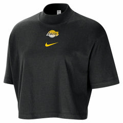 Black Los Angeles Lakers Women's Courtside Mock Neck Loose Fit Cropped T-Shirt | NBA