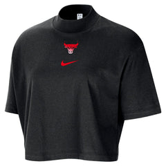 Black Chicago Bulls Women's Courtside Mock Neck Loose Fit Cropped T-Shirt sale | NBA