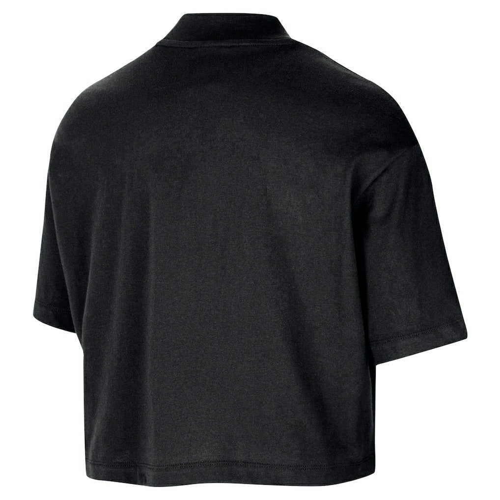 Black Chicago Bulls Women's Courtside Mock Neck Loose Fit Cropped T-Shirt sale | NBA