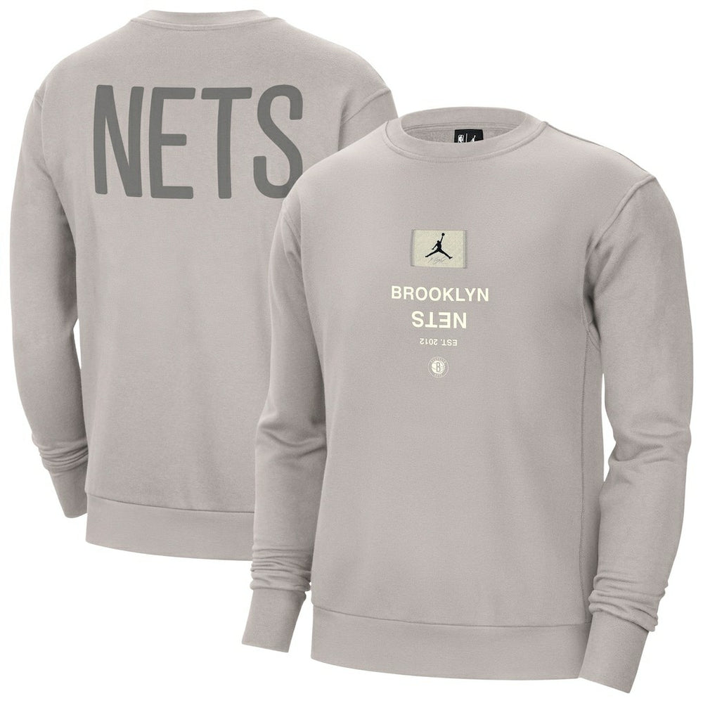 Stone Brooklyn Nets Jordan Brand Courtside Statement Edition Heavyweight Pullover Sweatshirt | NBA