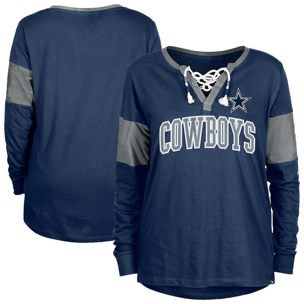Dallas Cowboys Women's Lace-Up Notch-Neck Long Sleeve T-Shirt | NFL On sale