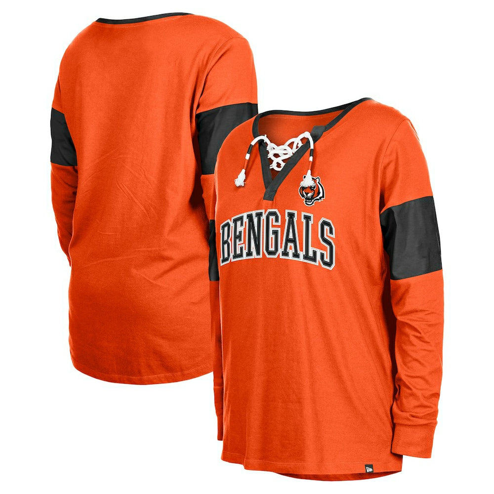 Cincinnati Bengals Women's Lace-Up Notch-Neck Long Sleeve T-Shirt | NFL Online